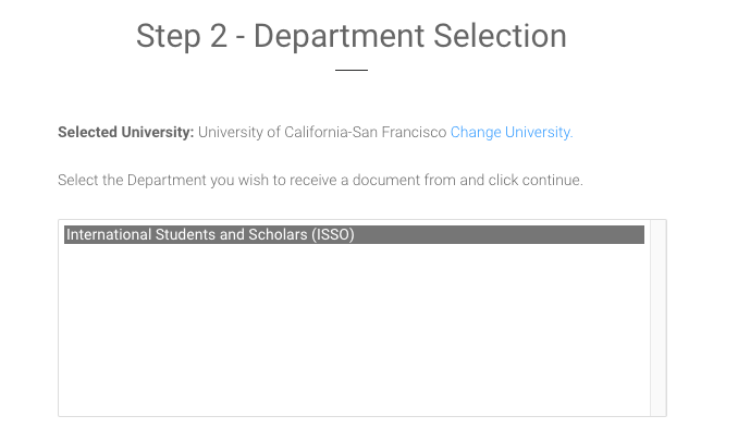 screenshot of the department select option 1